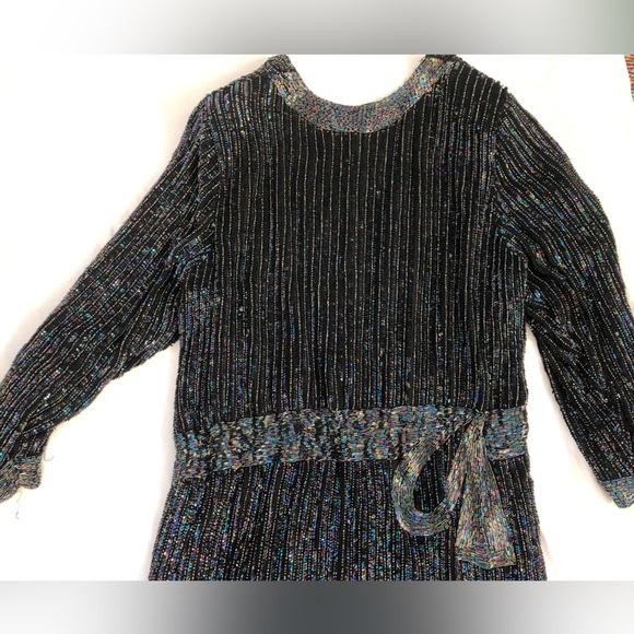 Vtg Black beading and sequin silk holiday, wedding guest formal dress, NYE - Picture 7 of 10